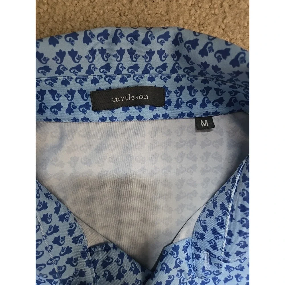 Turtleson Performance Polo‎ Blue Seahorse Print Short Sleeve Golf Shirt Men's M